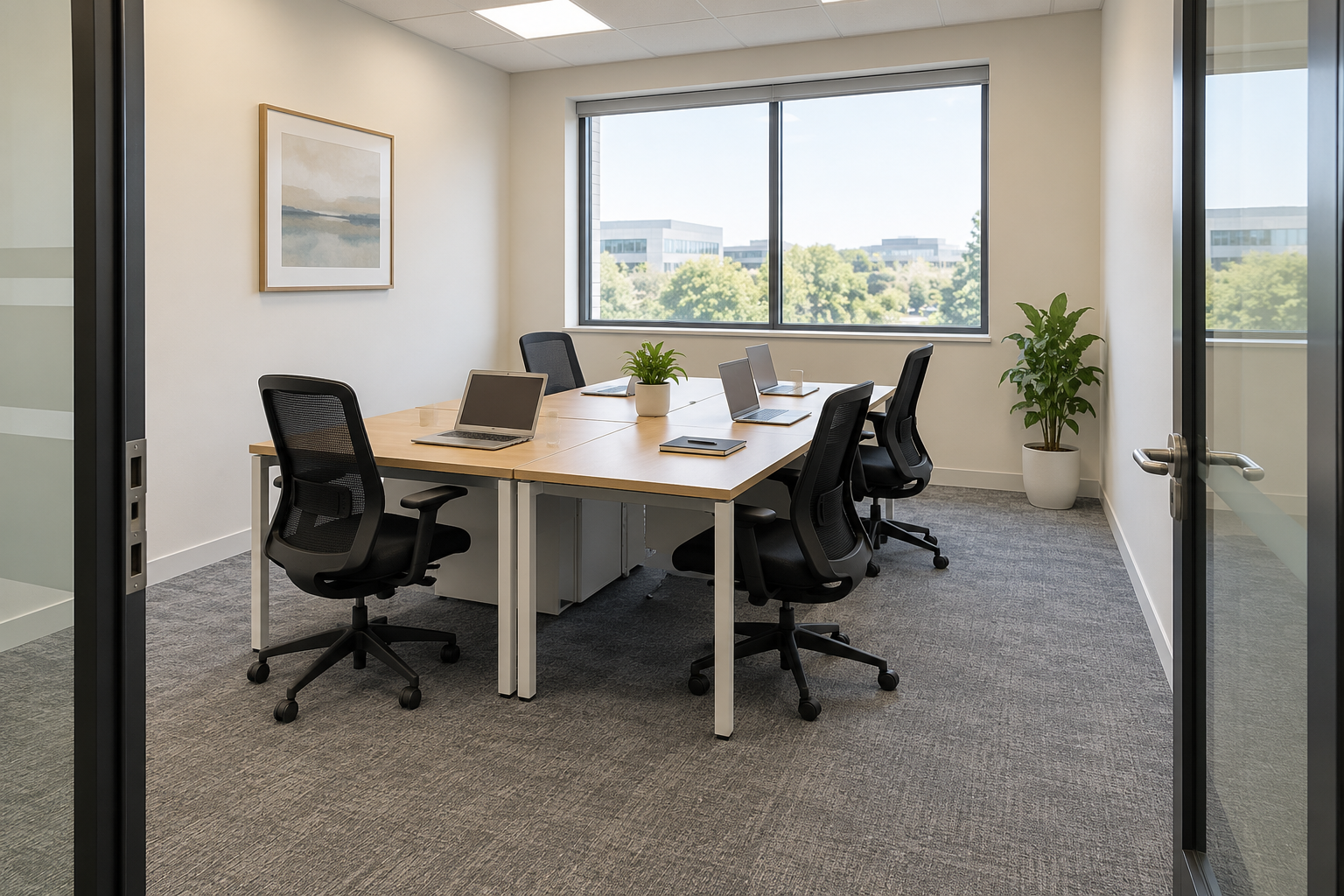 Voorbeeldfoto: eigen serviced office voor vier personen; niet de daadwerkelijke ruimte in Shenzhen